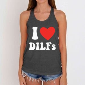 DILF Fck Hot Dad Funny Adult Humor I Love Heart Dilf Women's Knotted Racerback Tank