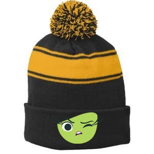 Disgust Face Halloween Costume Stripe Pom Pom Beanie