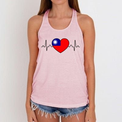 Distressed Flag Heartbeat Design Cool Taiwan Flag Gift Women's Knotted Racerback Tank