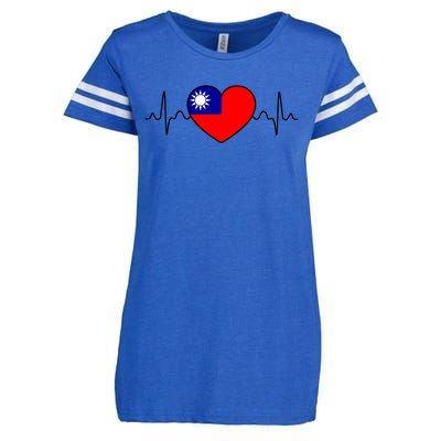 Distressed Flag Heartbeat Design Cool Taiwan Flag Gift Enza Ladies Jersey Football T-Shirt