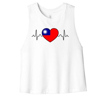 Distressed Flag Heartbeat Design Cool Taiwan Flag Gift Women's Racerback Cropped Tank