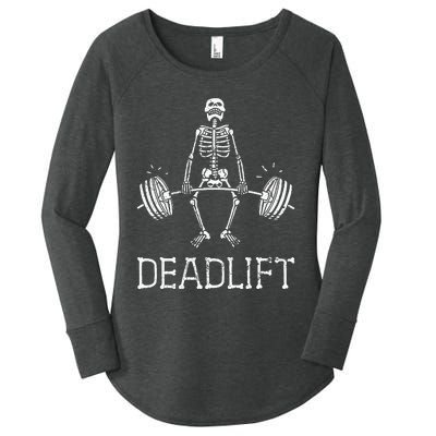 DEADLIFT Funny Halloween Skeleton Weight Lifting Workout Women's Perfect Tri Tunic Long Sleeve Shirt