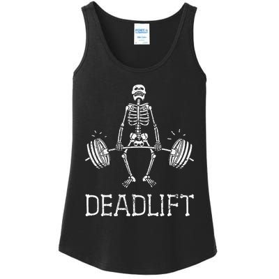 DEADLIFT Funny Halloween Skeleton Weight Lifting Workout Ladies Essential Tank