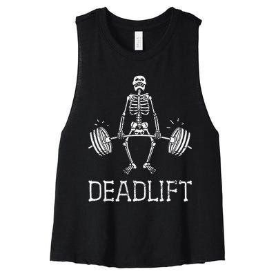 DEADLIFT Funny Halloween Skeleton Weight Lifting Workout Women's Racerback Cropped Tank