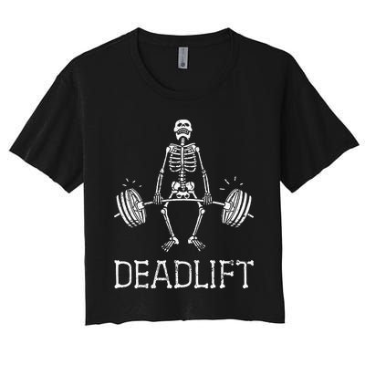 DEADLIFT Funny Halloween Skeleton Weight Lifting Workout Women's Crop Top Tee