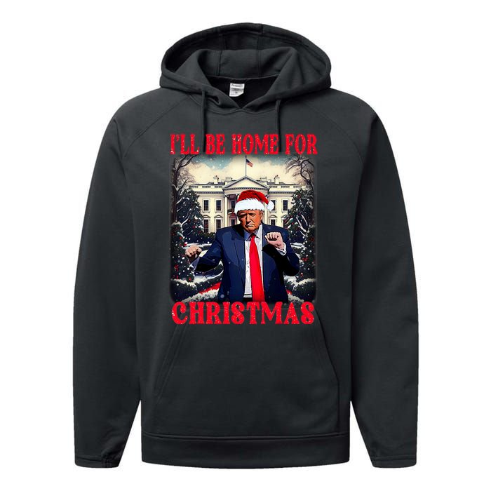 Dancing Funny Humorous Trump I’Ll Be Home For Christmas 2025 Performance Fleece Hoodie