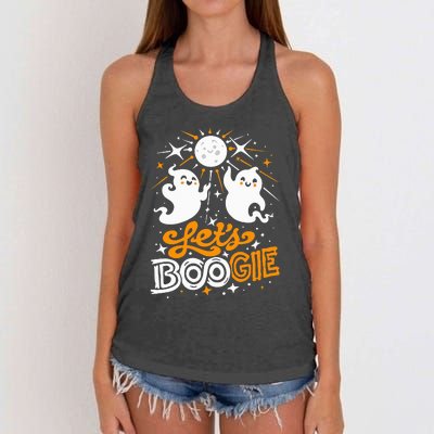 Disco Fever Halloween Ghosts Funny and Cute Boogie 70s Women's Knotted Racerback Tank