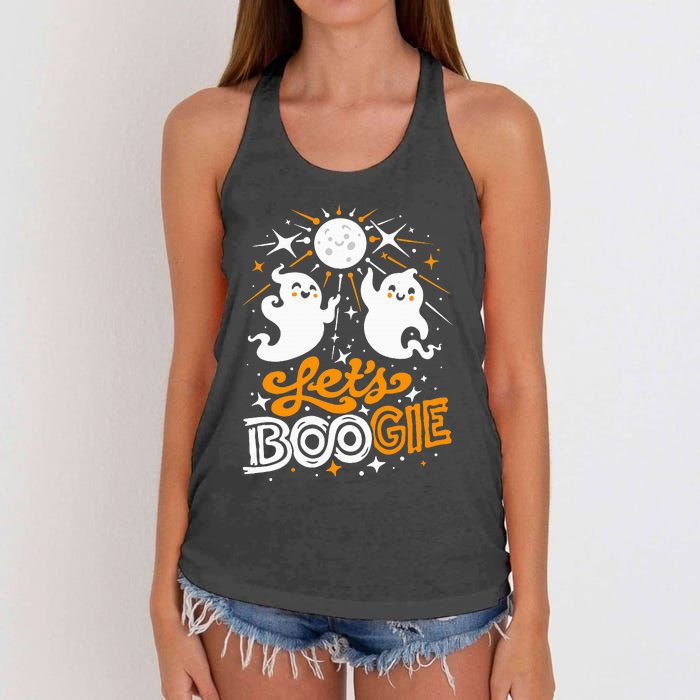 Disco Fever Halloween Ghosts Funny and Cute Boogie 70s Women's Knotted Racerback Tank