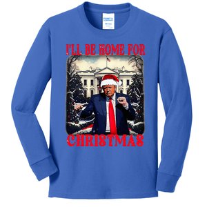 Dancing Funny Humorous Trump I’Ll Be Home For Christmas 2025 Kids Long Sleeve Shirt