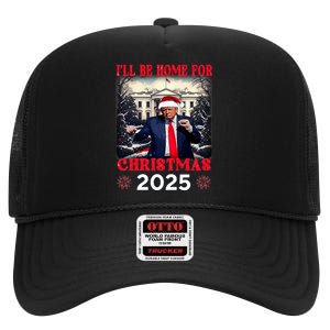 Dancing Funny Humorous Trump I’Ll Be Home For Christmas 2025 High Crown Mesh Back Trucker Hat