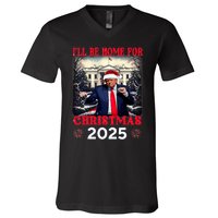 Dancing Funny Humorous Trump I’Ll Be Home For Christmas 2025 V-Neck T-Shirt