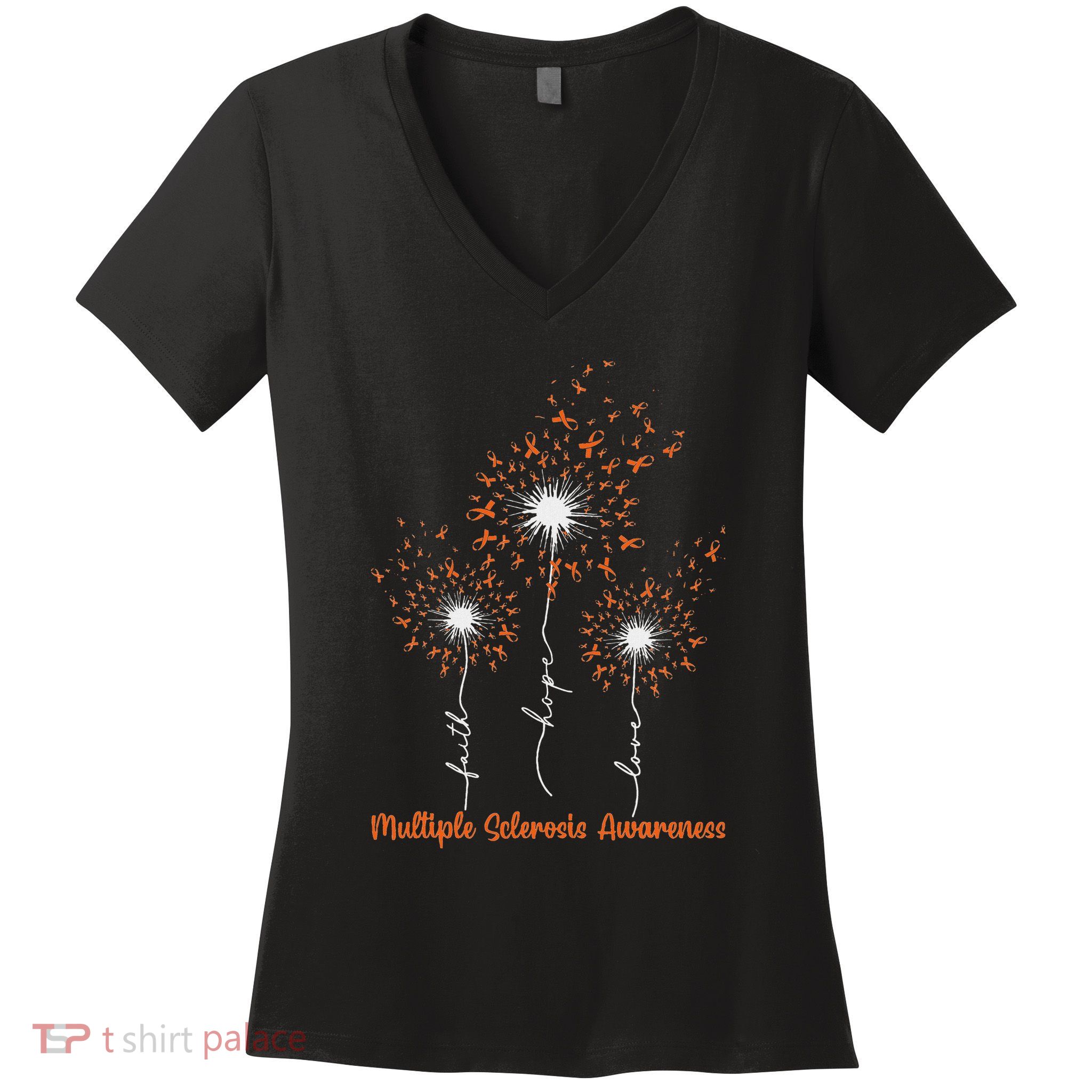 Dandelion Faith Hope Love Ms Multiple Sclerosis Awareness Women's V-Neck T-Shirt