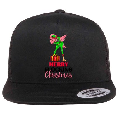 Dabbing Flamingo Holiday Elf Merry Flocking Christmas Pun Gift Flatbill Hat