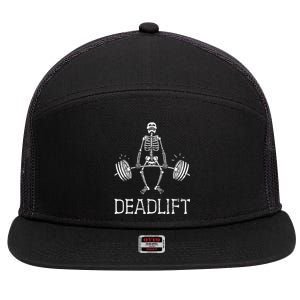 DEADLIFT Funny Halloween Skeleton Weight Lifting Workout 7 Panel Mesh Trucker Snapback Hat