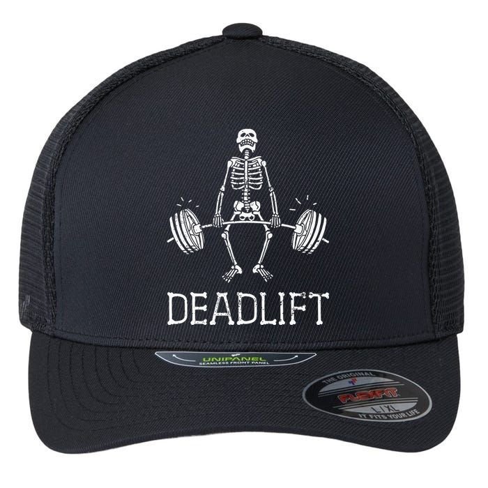 DEADLIFT Funny Halloween Skeleton Weight Lifting Workout Flexfit Unipanel Trucker Cap