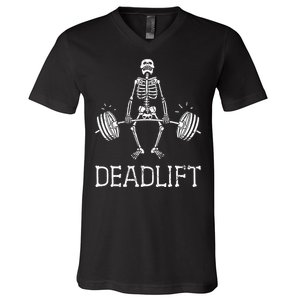 DEADLIFT Funny Halloween Skeleton Weight Lifting Workout V-Neck T-Shirt