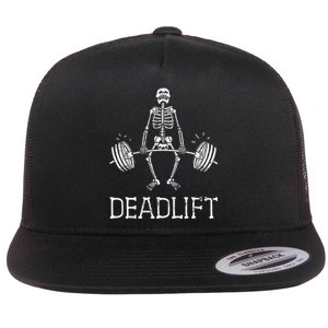 DEADLIFT Funny Halloween Skeleton Weight Lifting Workout Flat Bill Trucker Hat