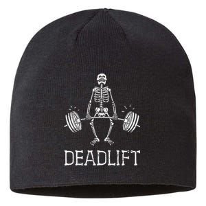 DEADLIFT Funny Halloween Skeleton Weight Lifting Workout Sustainable Beanie