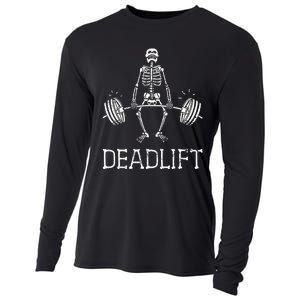 DEADLIFT Funny Halloween Skeleton Weight Lifting Workout Cooling Performance Long Sleeve Crew