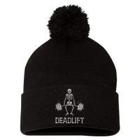 DEADLIFT Funny Halloween Skeleton Weight Lifting Workout Pom Pom 12in Knit Beanie