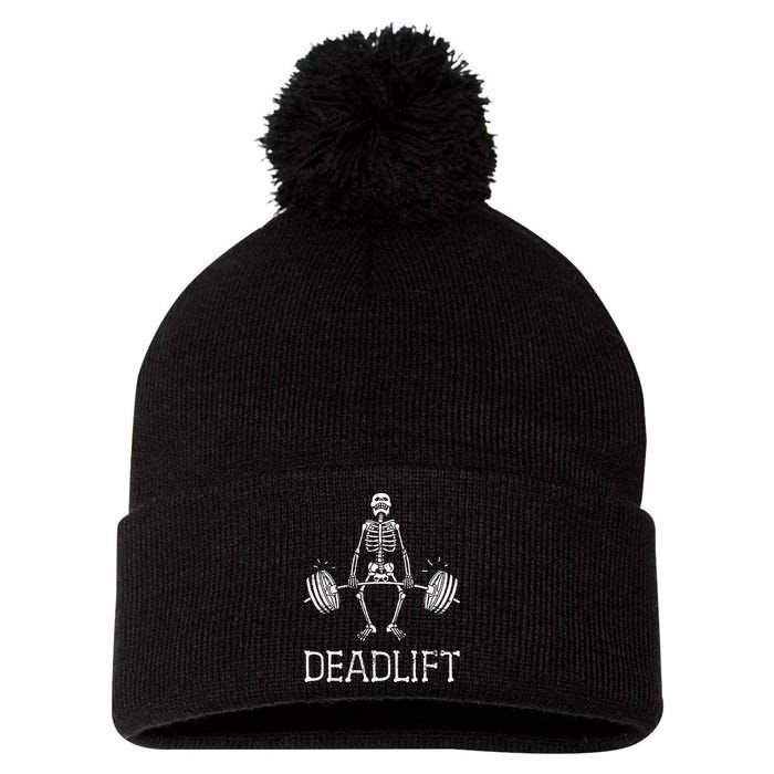 DEADLIFT Funny Halloween Skeleton Weight Lifting Workout Pom Pom 12in Knit Beanie