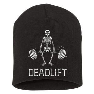 DEADLIFT Funny Halloween Skeleton Weight Lifting Workout Short Acrylic Beanie