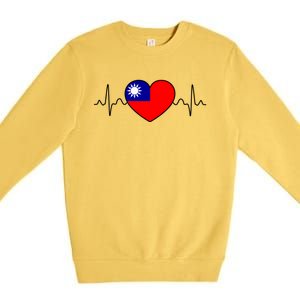 Distressed Flag Heartbeat Design Cool Taiwan Flag Gift Premium Crewneck Sweatshirt