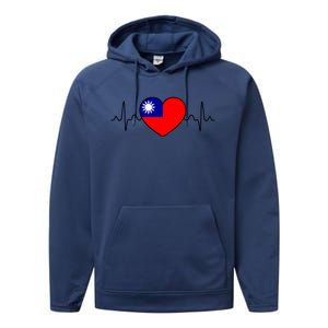 Distressed Flag Heartbeat Design Cool Taiwan Flag Gift Performance Fleece Hoodie