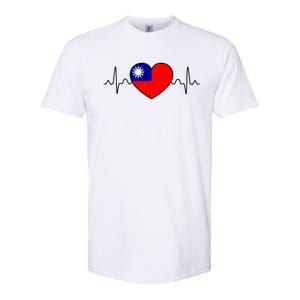 Distressed Flag Heartbeat Design Cool Taiwan Flag Gift Softstyle CVC T-Shirt