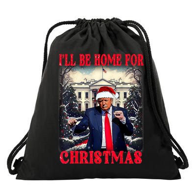Dancing Funny Humorous Trump I’Ll Be Home For Christmas 2025 Drawstring Bag