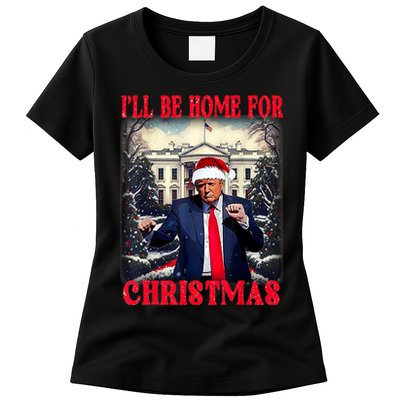 Dancing Funny Humorous Trump I’Ll Be Home For Christmas 2025 Womens T-Shirt