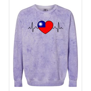 Distressed Flag Heartbeat Design Cool Taiwan Flag Gift Colorblast Crewneck Sweatshirt