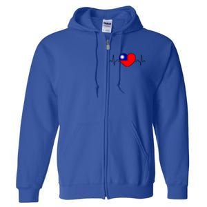 Distressed Flag Heartbeat Design Cool Taiwan Flag Gift Full Zip Hoodie