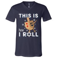 Dreidelorah Funny Hanukkah Gift This Is How I Roll V-Neck T-Shirt