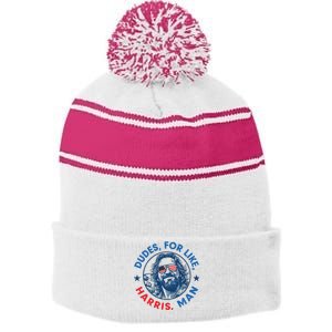 Dudes For Harris Kamala 2024 Madam President Democrat Stripe Pom Pom Beanie