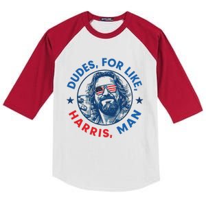 Dudes For Harris Kamala 2024 Madam President Democrat Kids Colorblock Raglan Jersey