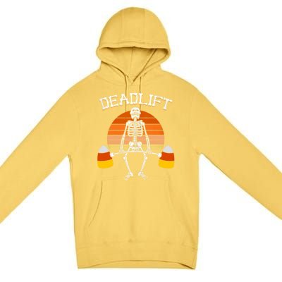 Deadlift Funny Halloween Skeleton Candy Corn Gym Workout Premium Pullover Hoodie