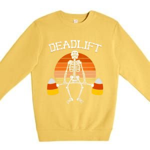 Deadlift Funny Halloween Skeleton Candy Corn Gym Workout Premium Crewneck Sweatshirt