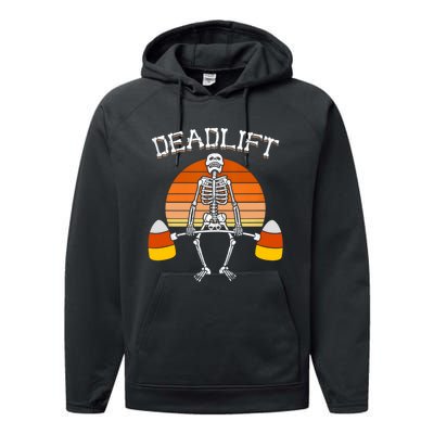 Deadlift Funny Halloween Skeleton Candy Corn Gym Workout Performance Fleece Hoodie