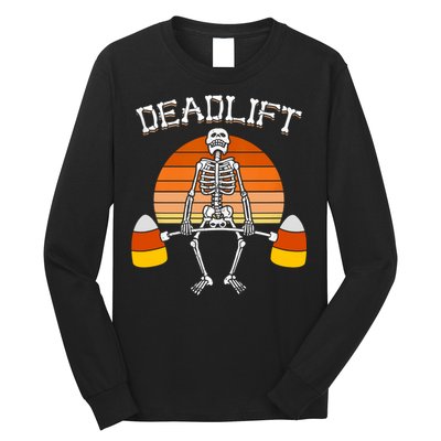 Deadlift Funny Halloween Skeleton Candy Corn Gym Workout Long Sleeve Shirt