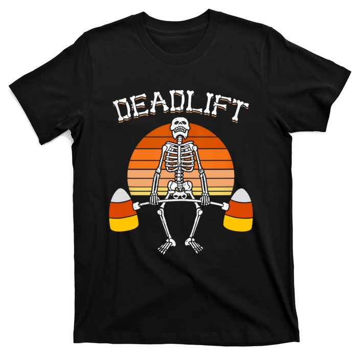 Deadlift Funny Halloween Skeleton Candy Corn Gym Workout T-Shirt