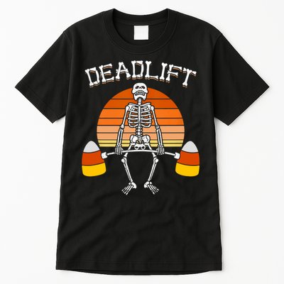 Deadlift Funny Halloween Skeleton Candy Corn Gym Workout Tall T-Shirt