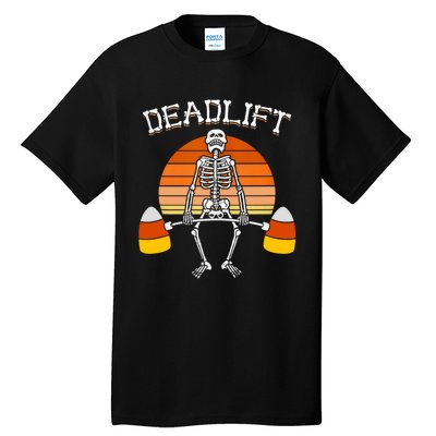 Deadlift Funny Halloween Skeleton Candy Corn Gym Workout Tall T-Shirt