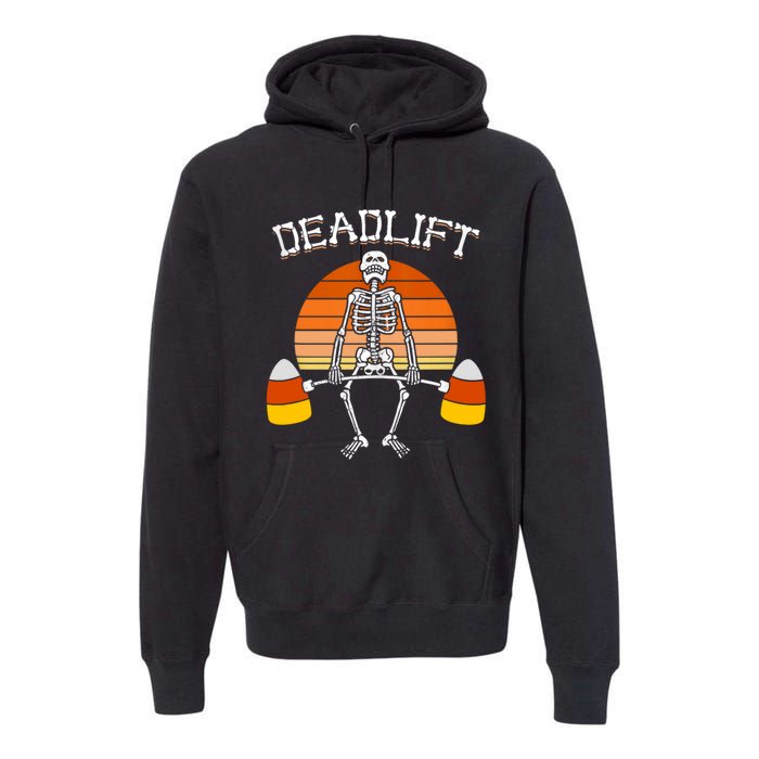 Deadlift Funny Halloween Skeleton Candy Corn Gym Workout Premium Hoodie