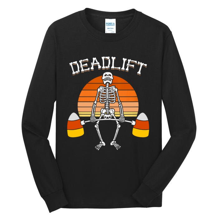 Deadlift Funny Halloween Skeleton Candy Corn Gym Workout Tall Long Sleeve T-Shirt