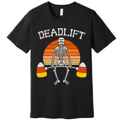 Deadlift Funny Halloween Skeleton Candy Corn Gym Workout Premium T-Shirt