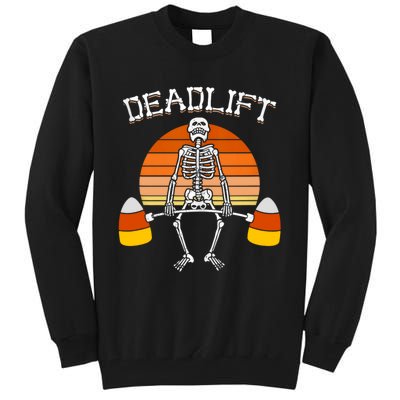 Deadlift Funny Halloween Skeleton Candy Corn Gym Workout Tall Sweatshirt