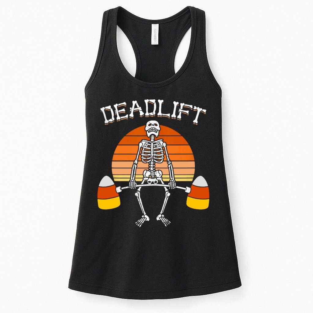 Deadlift Funny Halloween Skeleton Candy Corn Gym Workout Womens Tank Top