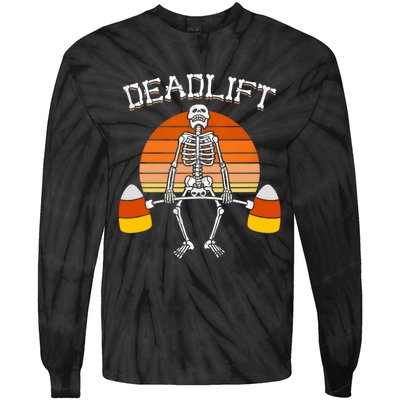 Deadlift Funny Halloween Skeleton Candy Corn Gym Workout Tie-Dye Long Sleeve Shirt