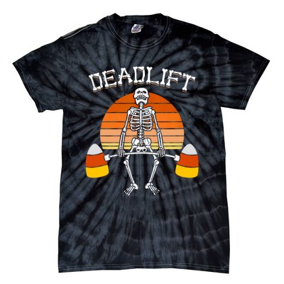 Deadlift Funny Halloween Skeleton Candy Corn Gym Workout Tie-Dye T-Shirt